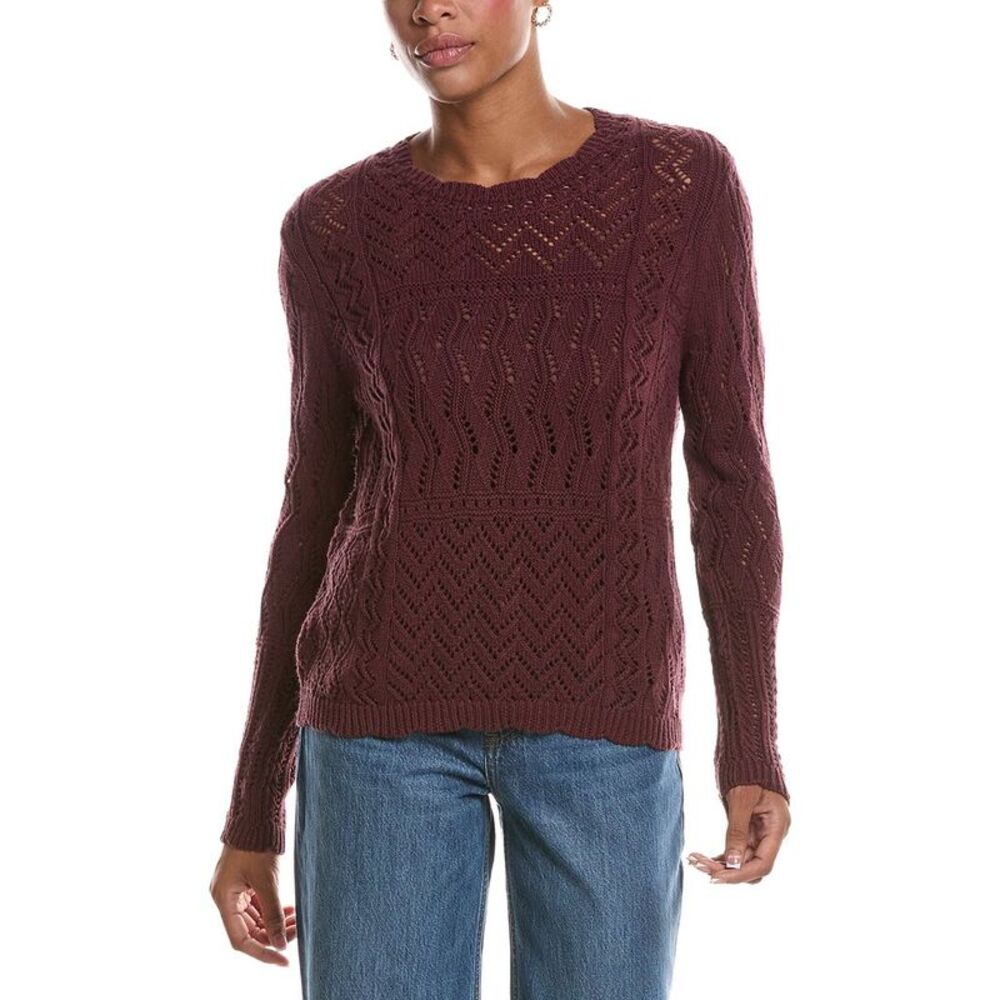 Autumn Cashmere Womens  Stitchery Patchwork Crew, Red